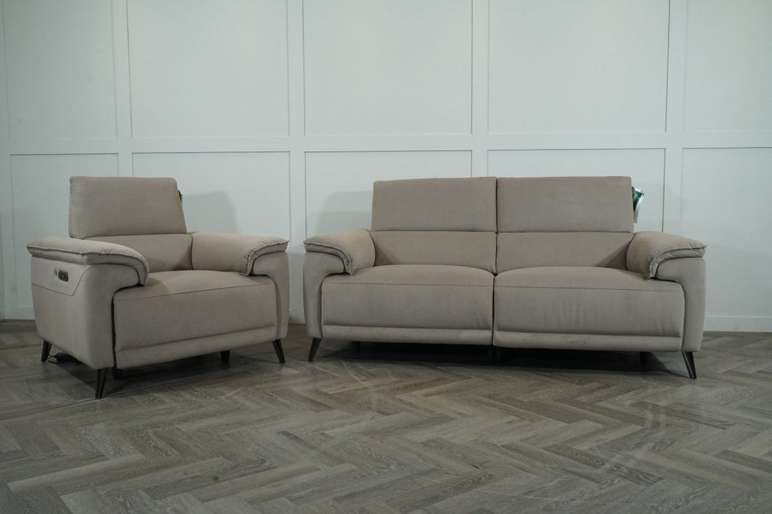 Amour 3 Seater Velvet Sofa & Armchair, Power Foot / Telescopic Headrest, Sand