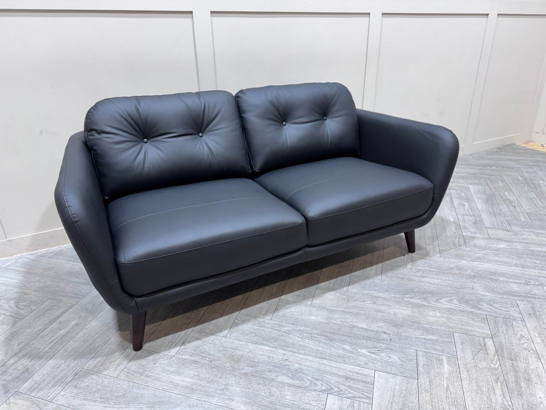 Arlo Medium 2 Seater Leather Sofa, Matt Black