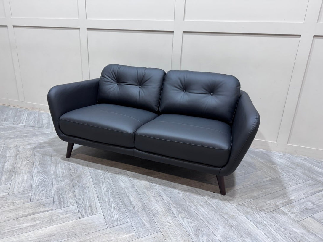 Arlo Medium 2 Seater Leather Sofa, Matt Black