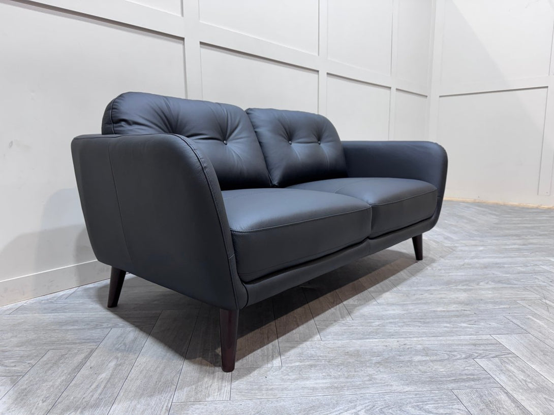 Arlo Medium 2 Seater Leather Sofa, Matt Black