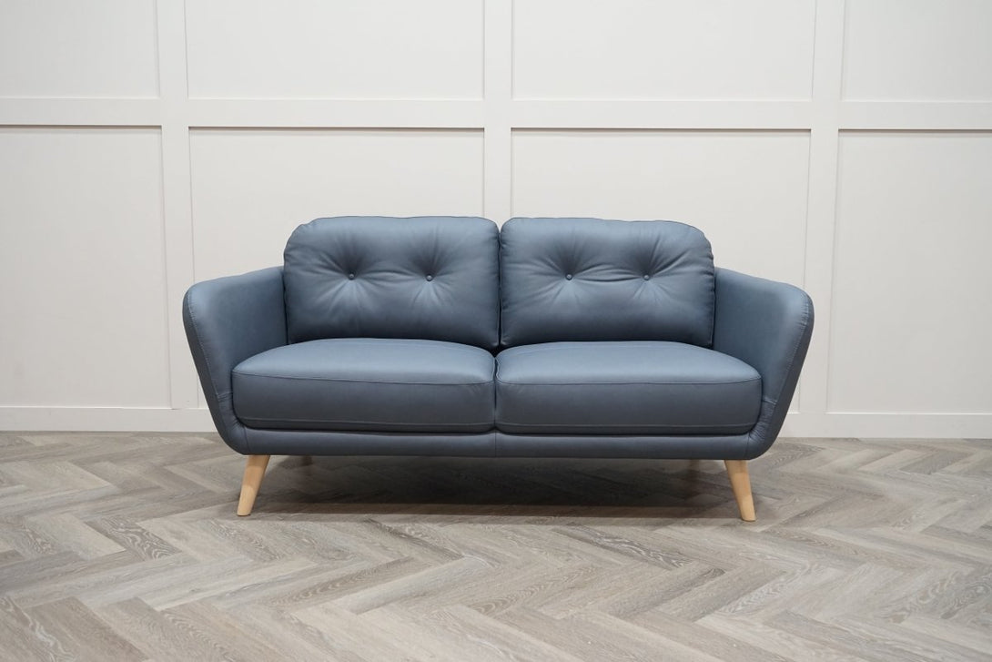 Arlo Medium 2 Seater Leather Sofa, Matt Navy