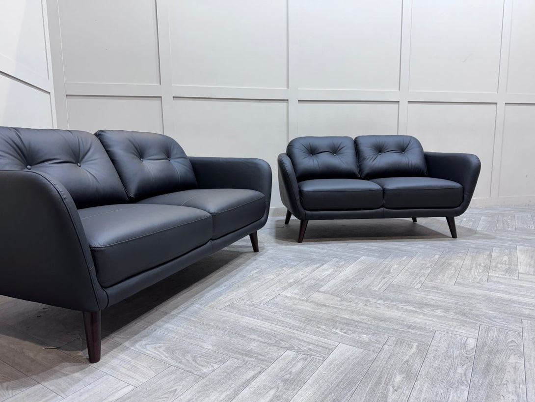 Arlo Medium & Small Leather Sofas, Matt Black