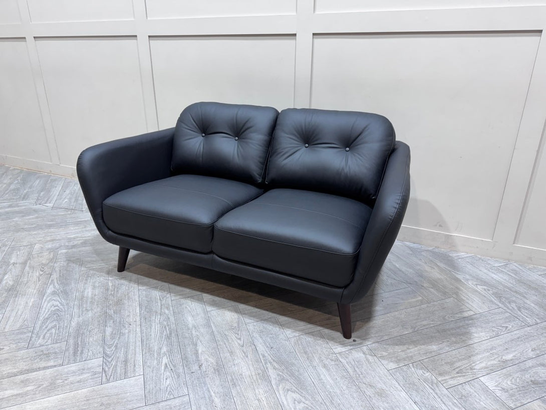 Arlo Small 2 Seater Leather Sofa, Matt Black