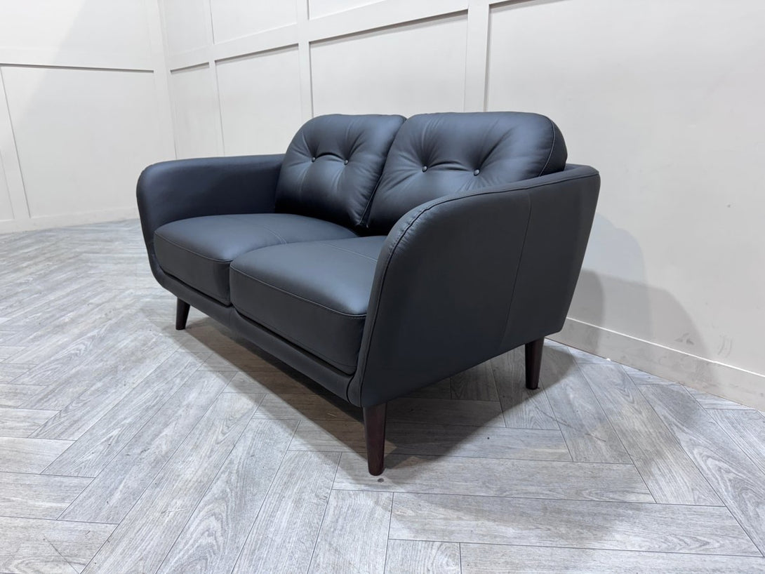 Arlo Small 2 Seater Leather Sofa, Matt Black