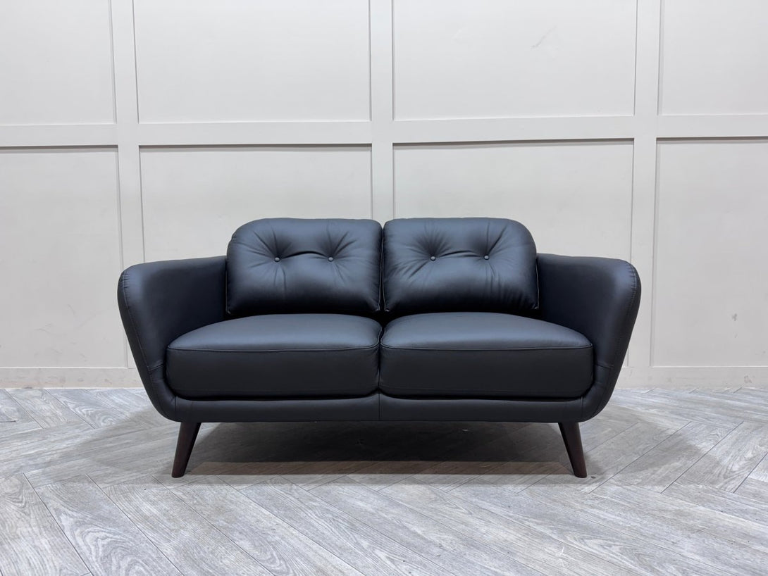 Arlo Small 2 Seater Leather Sofa, Matt Black