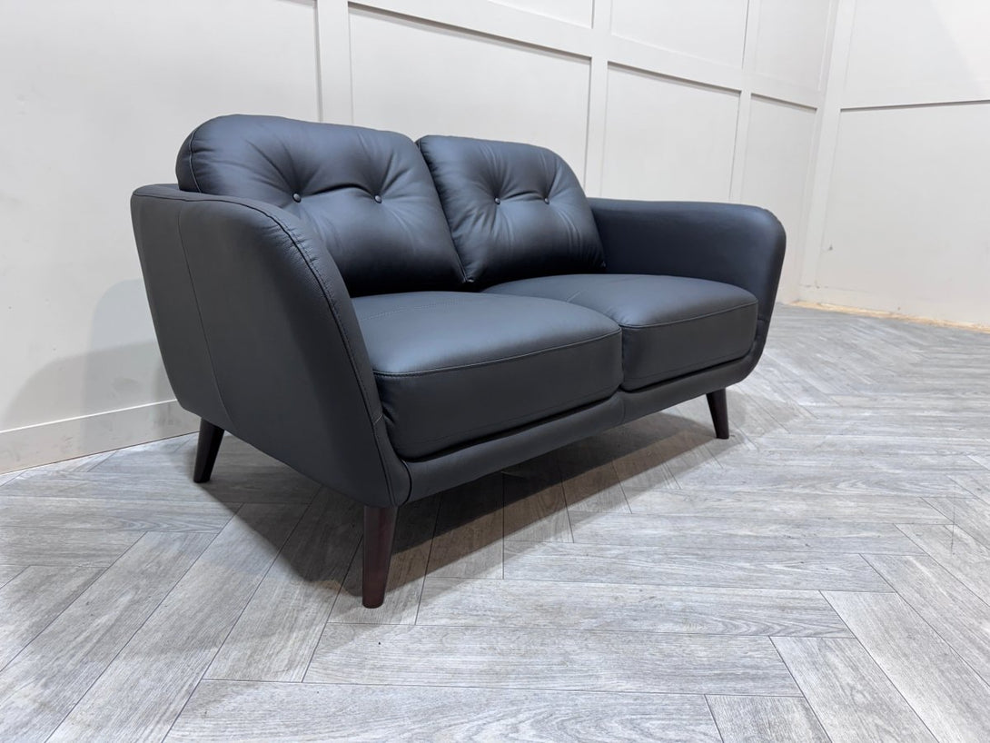 Arlo Small 2 Seater Leather Sofa, Matt Black