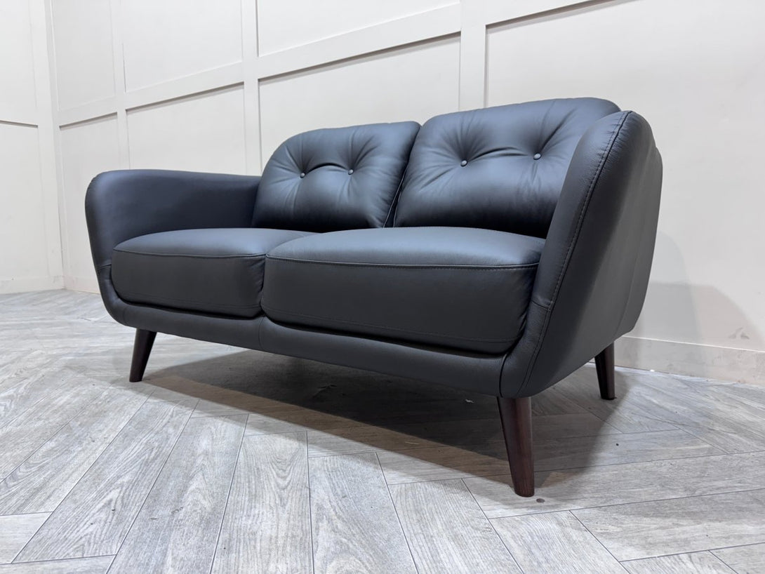 Arlo Small 2 Seater Leather Sofa, Matt Black