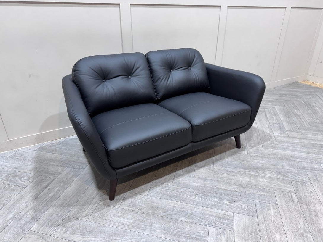 Arlo Small 2 Seater Leather Sofa, Matt Black