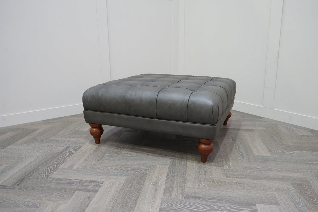 At The Helm Buckingham Leather Footstool, Steel