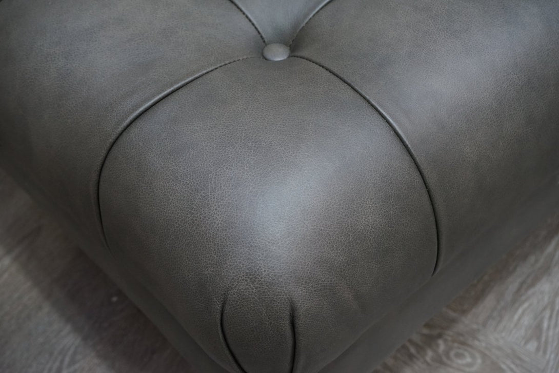 At The Helm Buckingham Leather Footstool, Steel