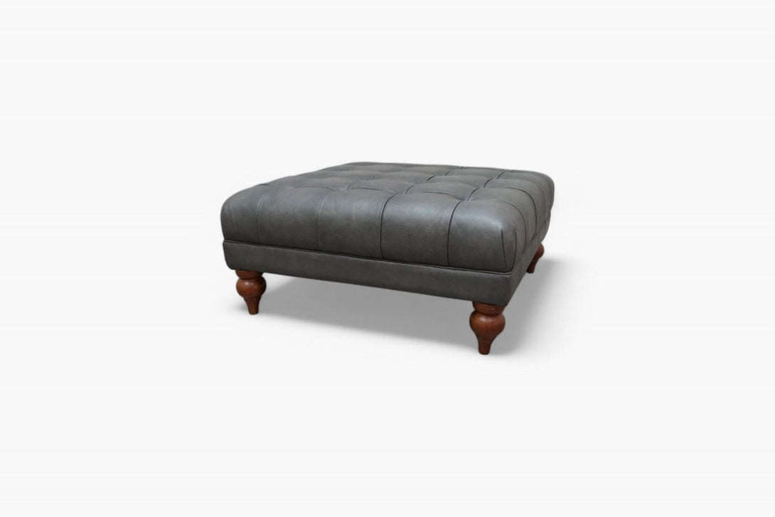 At The Helm Buckingham Leather Footstool, Steel