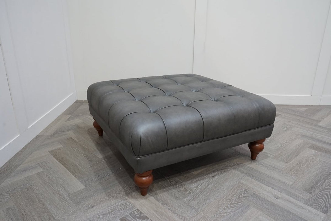 At The Helm Buckingham Leather Footstool, Steel