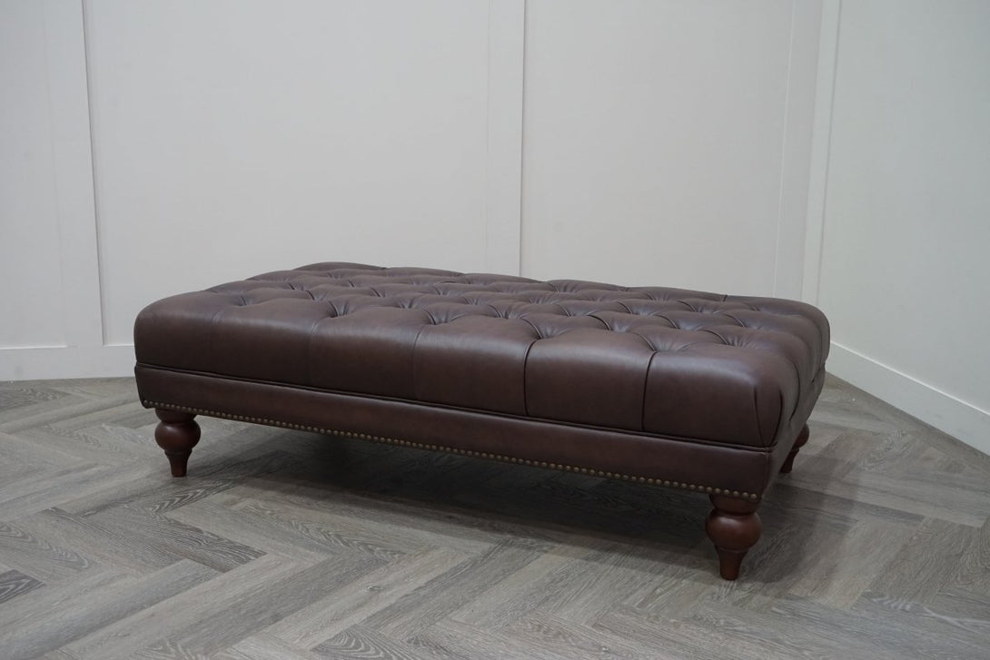 At The Helm Buckingham Leather Rectangular Footstool, Cedar Brown