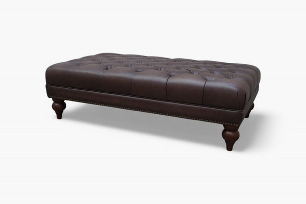 At The Helm Buckingham Leather Rectangular Footstool, Cedar Brown