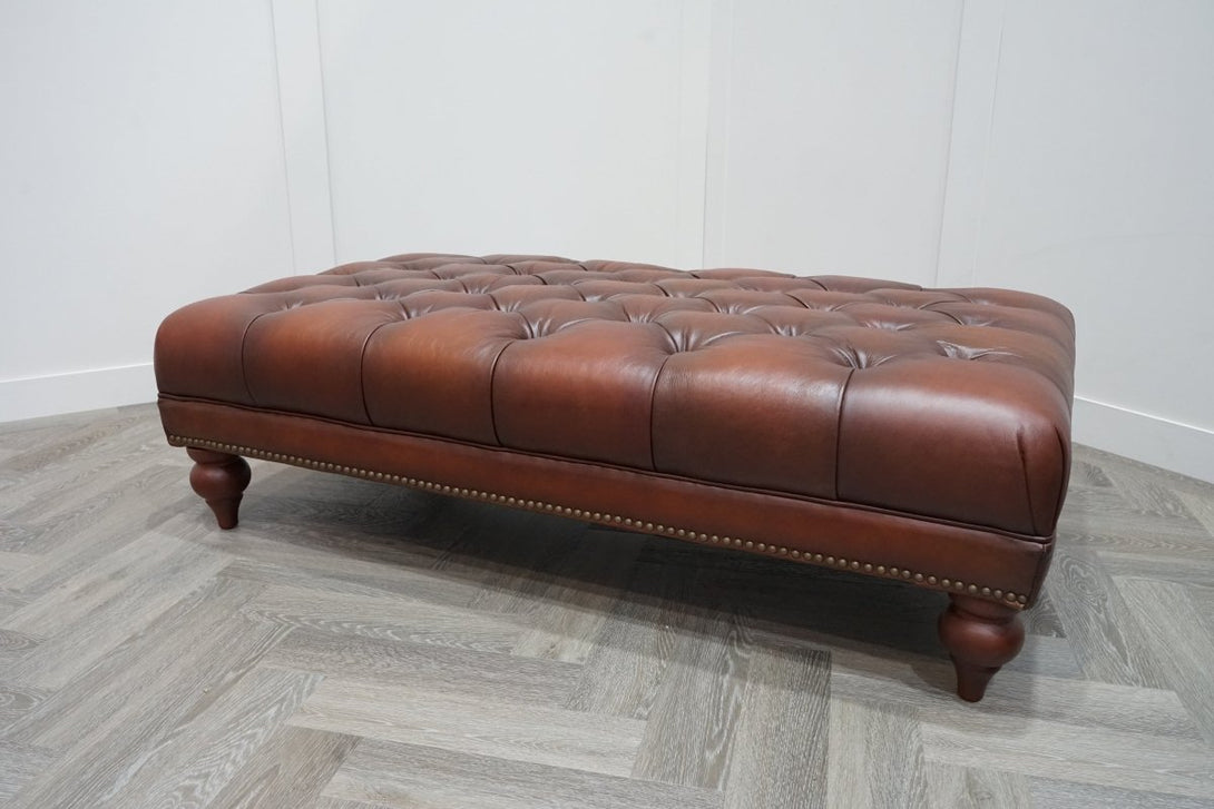 At The Helm Buckingham Leather Rectangular Footstool, Vintage Whisky