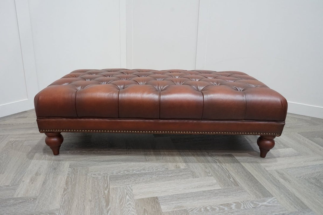 At The Helm Buckingham Leather Rectangular Footstool, Vintage Whisky