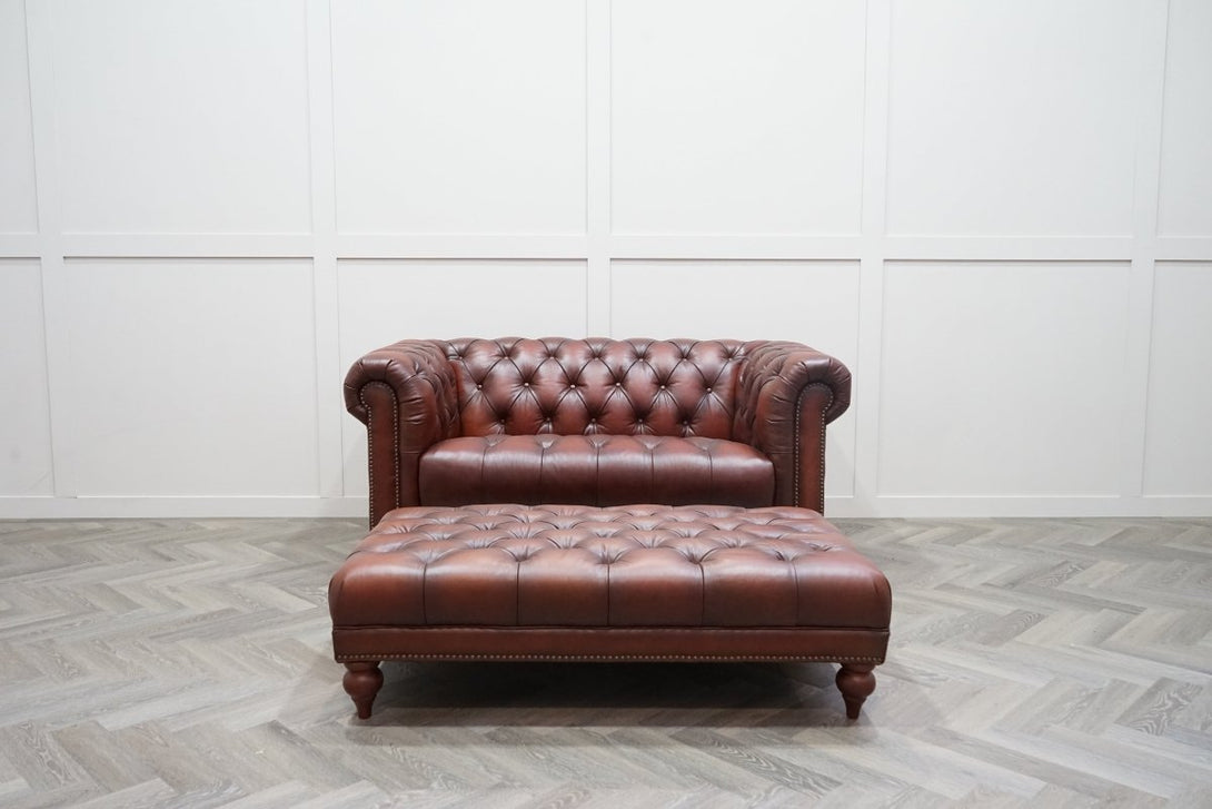 At The Helm Buckingham Leather Rectangular Footstool, Vintage Whisky