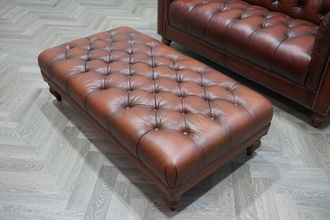 At The Helm Buckingham Leather Rectangular Footstool, Vintage Whisky