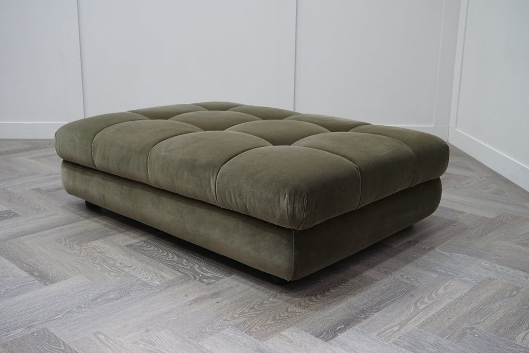 At The Helm Cartier Footstool, Olive Velvet