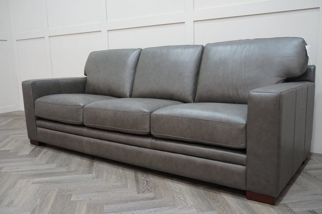 At The Helm Chatsworth 3 Seater Leather Sofa, Grey