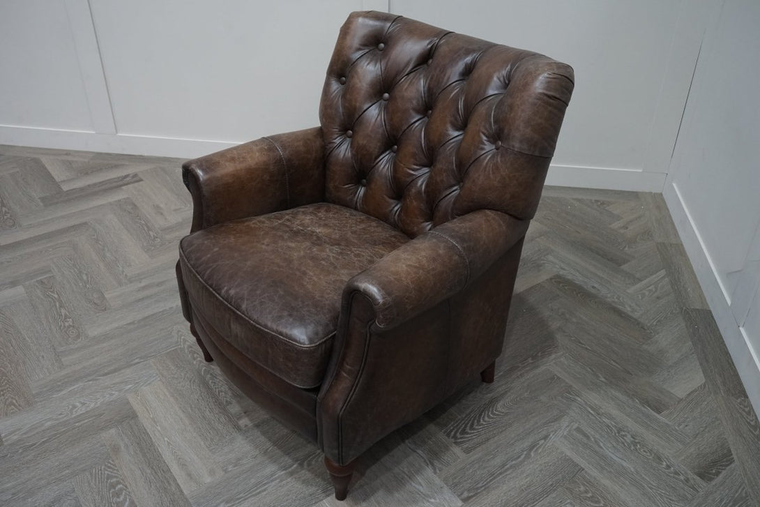 At The Helm Columbus Accent Leather Armchair, Cracked Dark Brown