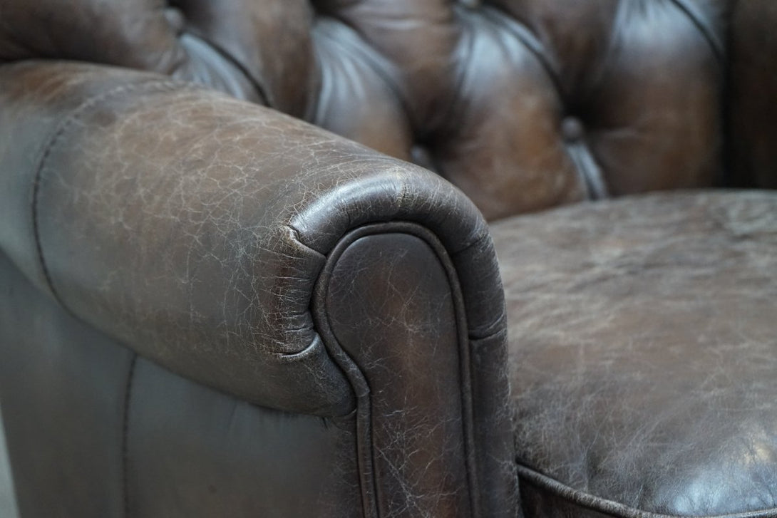 At The Helm Columbus Accent Leather Armchair, Cracked Dark Brown