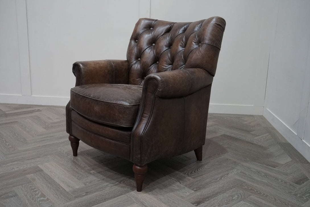 At The Helm Columbus Accent Leather Armchair, Cracked Dark Brown