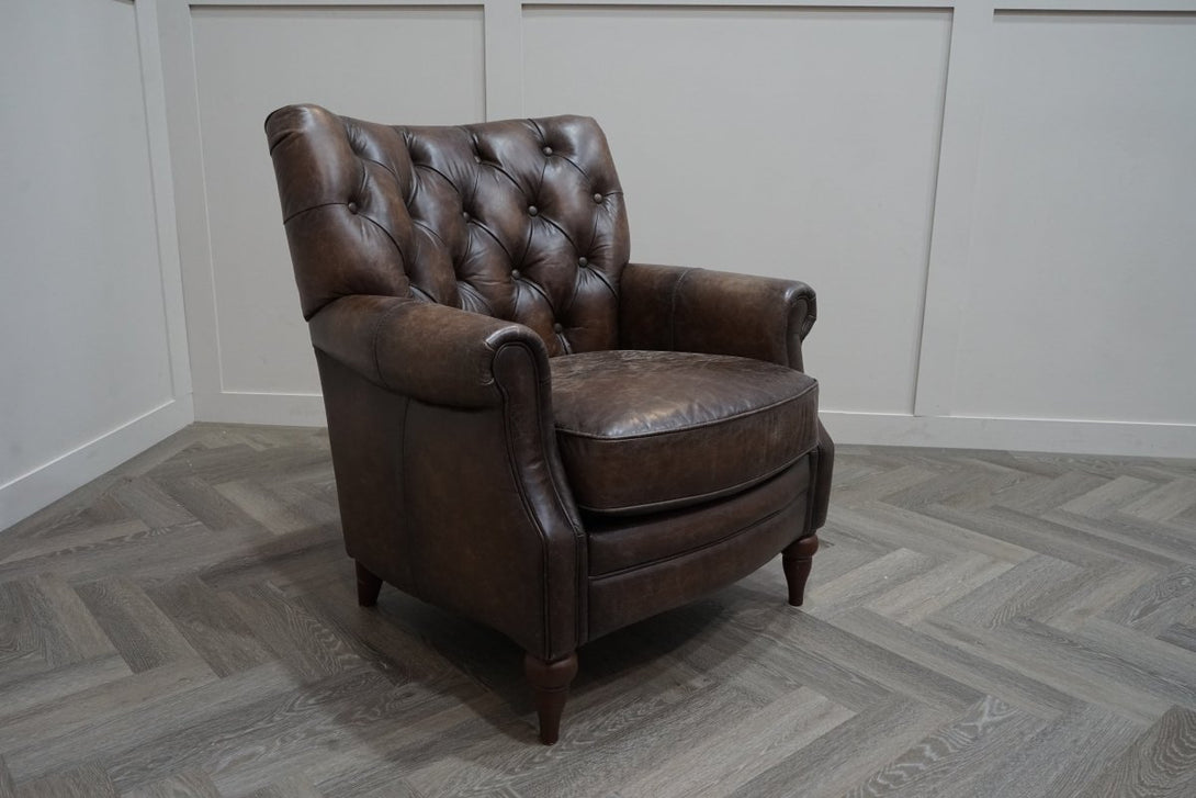 At The Helm Columbus Accent Leather Armchair, Cracked Dark Brown