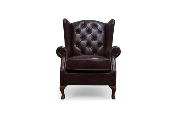 At The Helm Evelyn Leather Wing Armchair & Footstool, Distressed Bourbon