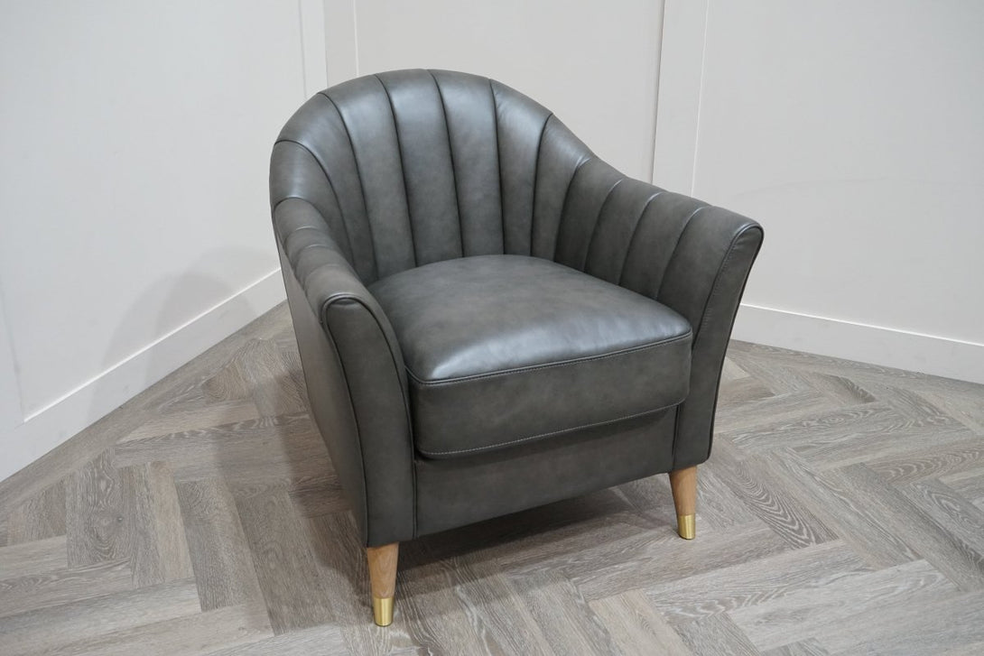 At The Helm Isabella Leather Accent Chair, Steel Grey