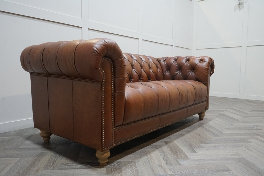 At The Helm Kensington Leather 3 Seater Sofa, Distressed Nut