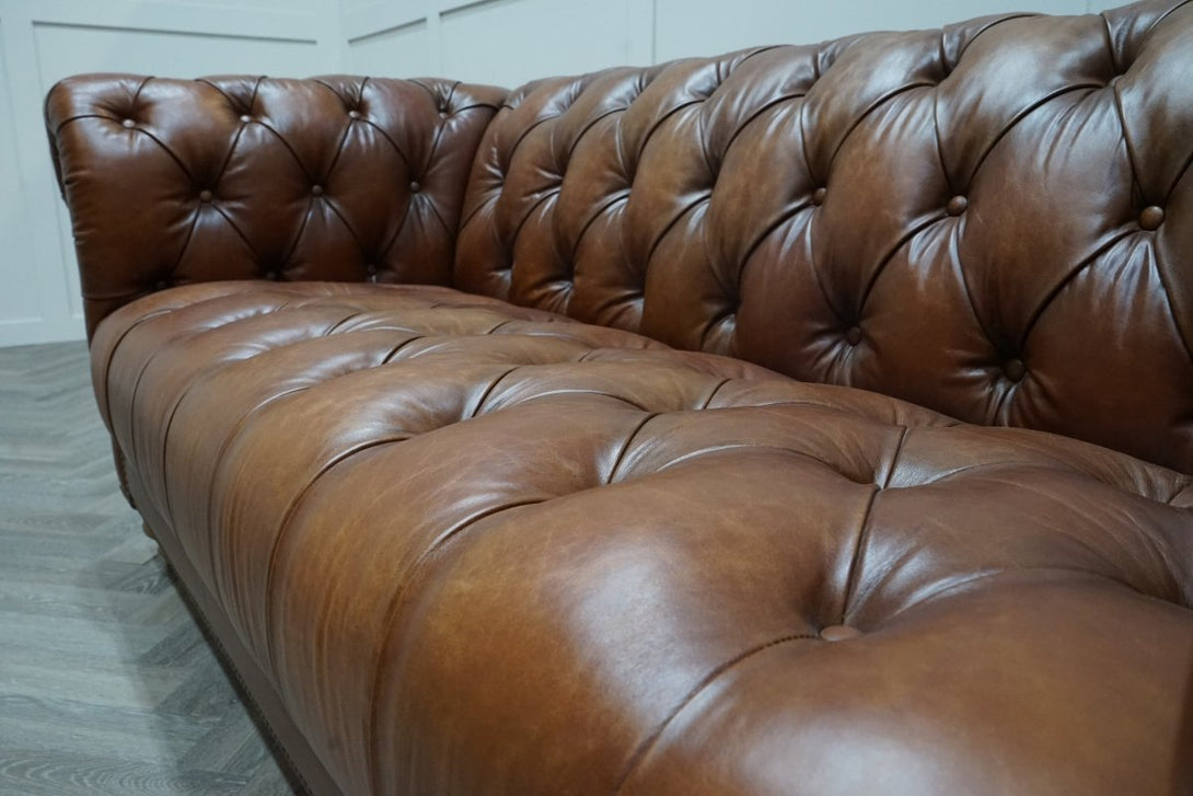 At The Helm Kensington Leather 3 Seater Sofa, Distressed Nut