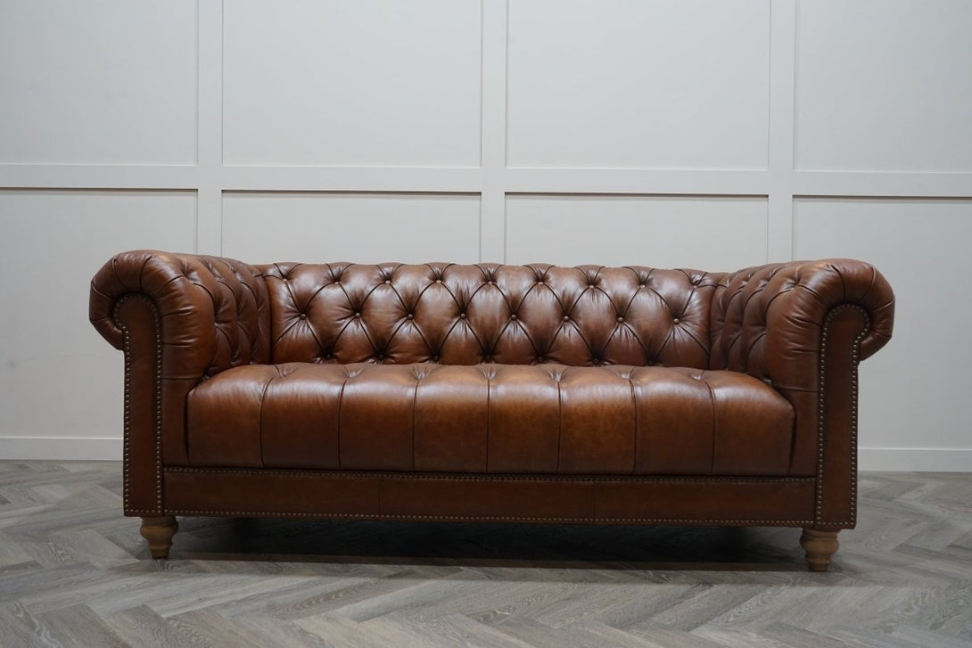 At The Helm Kensington Leather 3 Seater Sofa, Distressed Nut