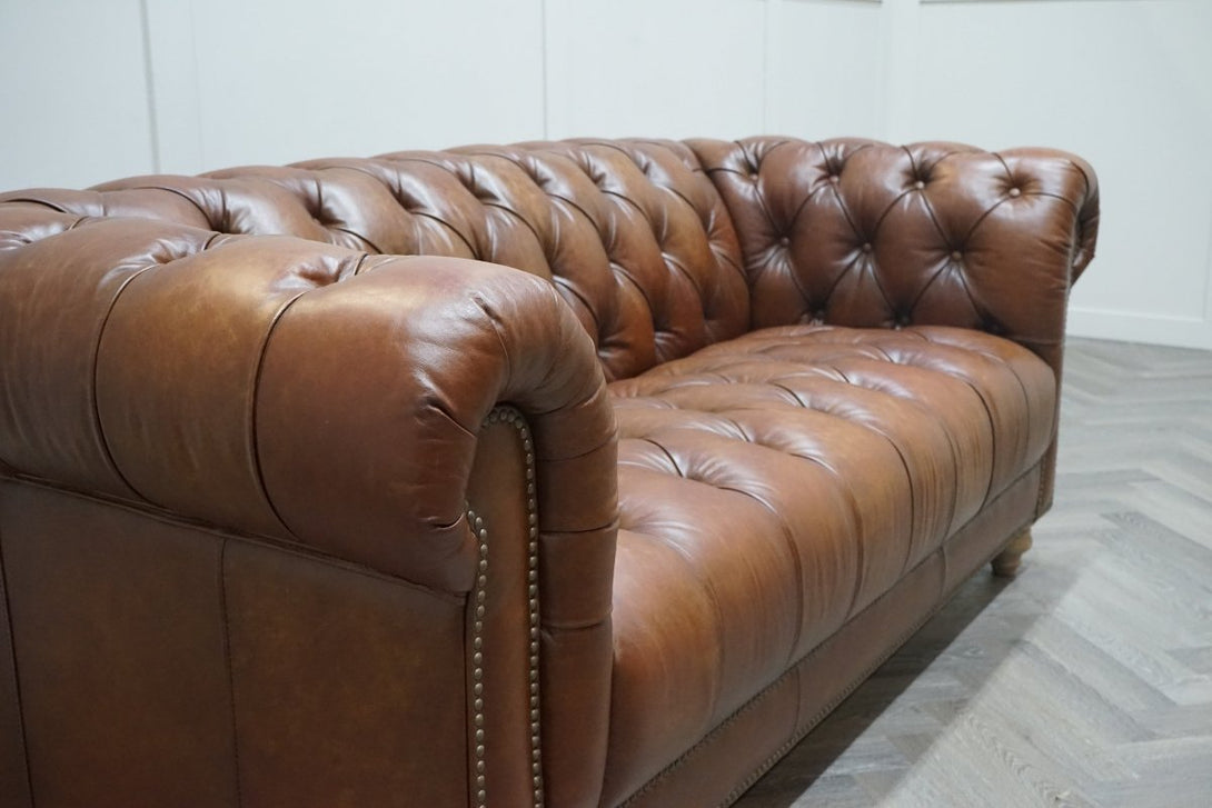 At The Helm Kensington Leather 3 Seater Sofa, Distressed Nut