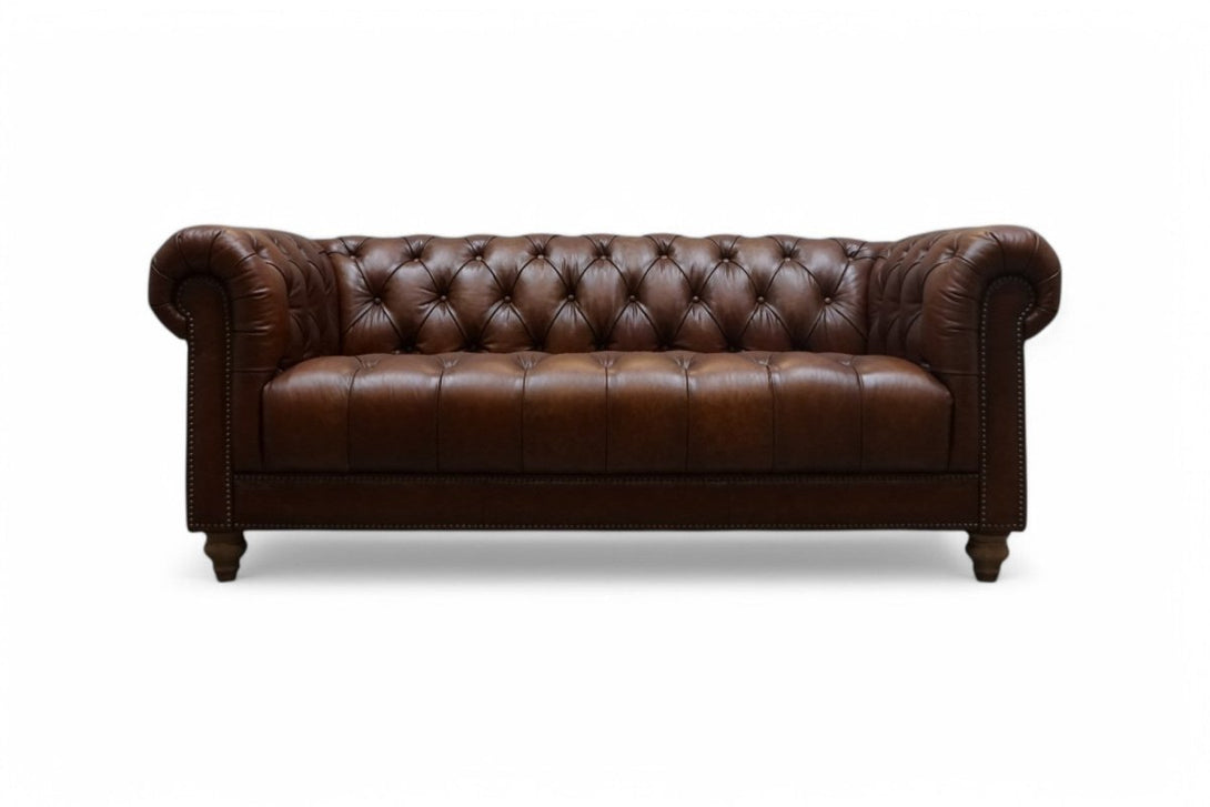 At The Helm Kensington Leather 3 Seater Sofa, Distressed Nut