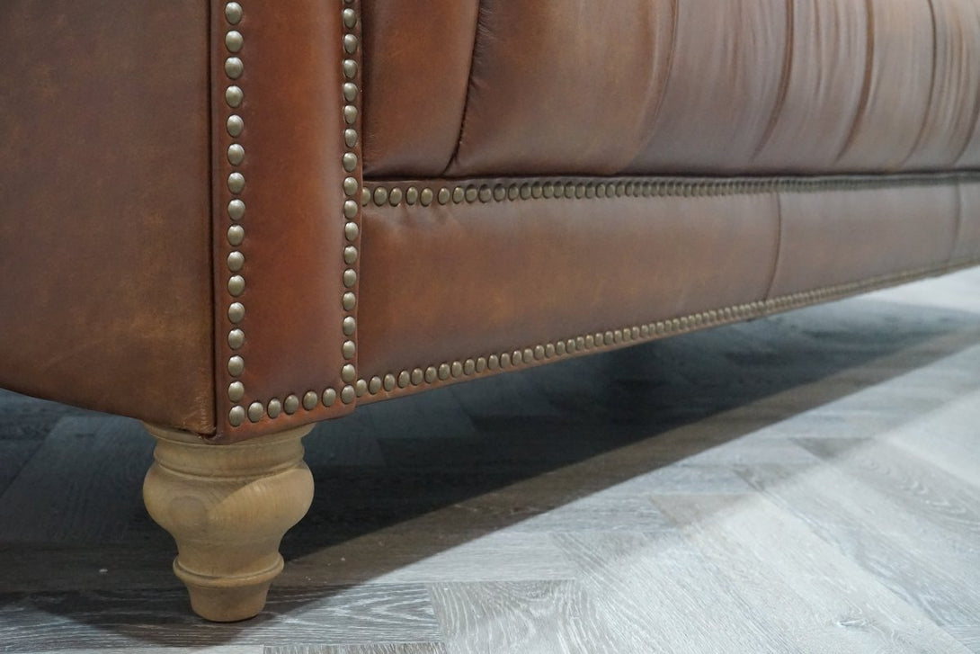 At The Helm Kensington Leather 3 Seater Sofa, Distressed Nut