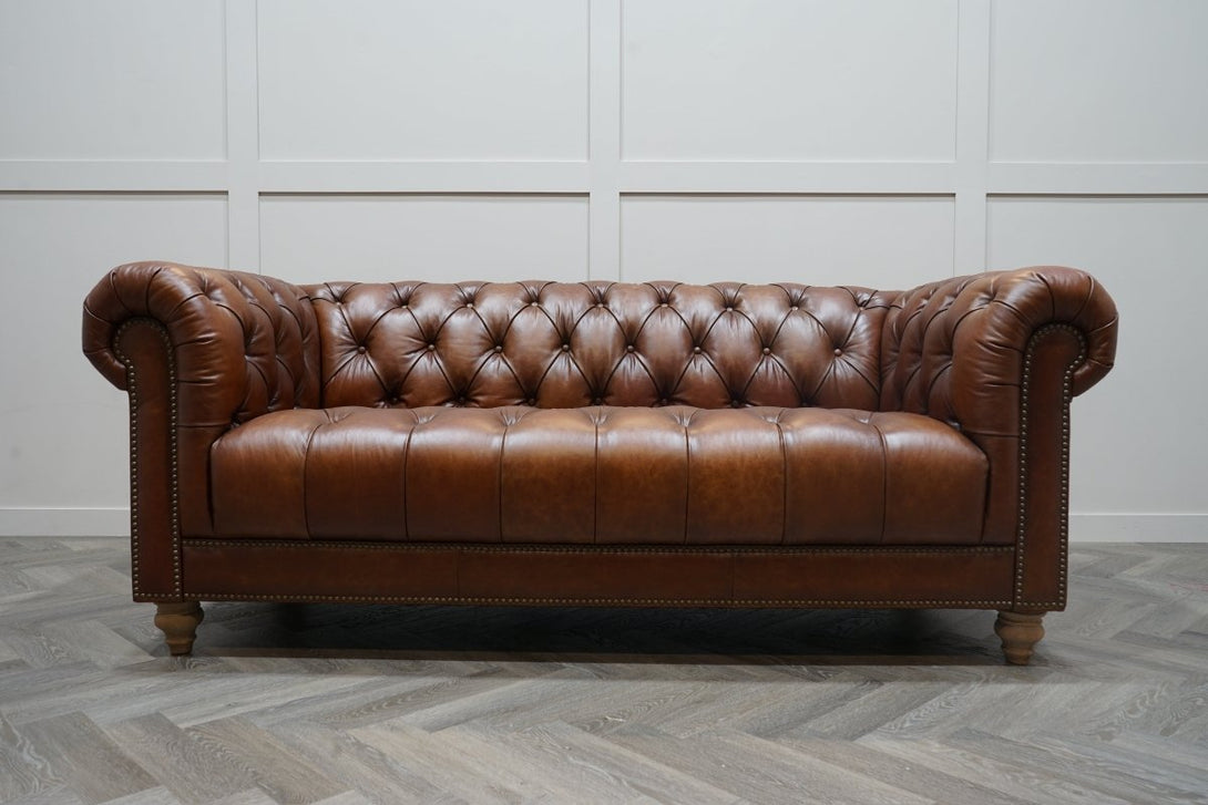 At The Helm Kensington Leather 3 Seater Sofa, Distressed Nut