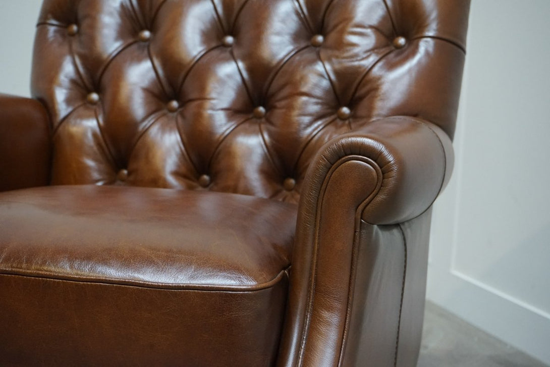 At The Helm Professor Leather Accent Chair, Windsor Brown