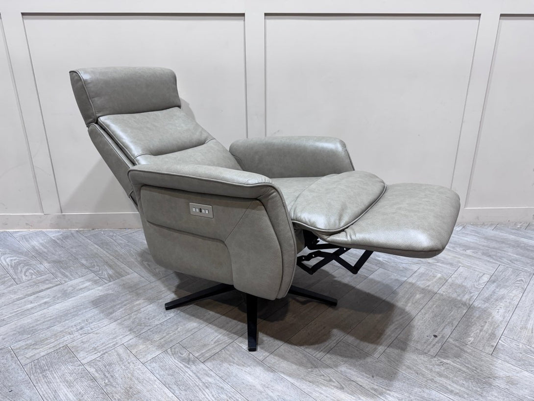 At The Helm Rana Power Reclining Leather Armchair, Mottled Grey