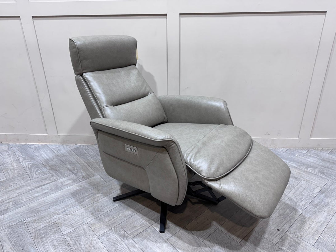 At The Helm Rana Power Reclining Leather Armchair, Mottled Grey