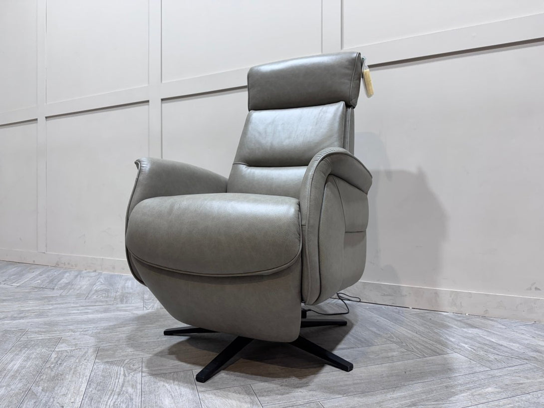 At The Helm Rana Power Reclining Leather Armchair, Mottled Grey