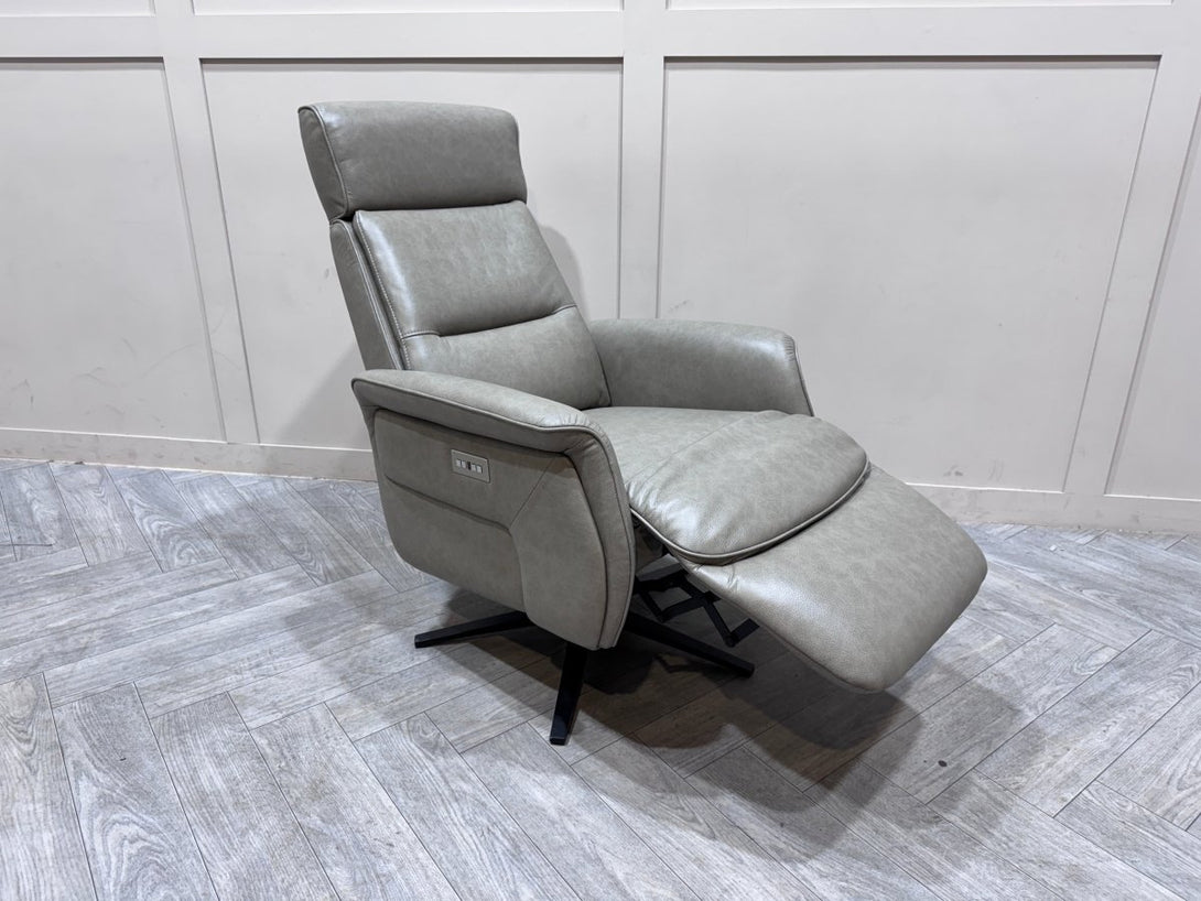 At The Helm Rana Power Reclining Leather Armchair, Mottled Grey