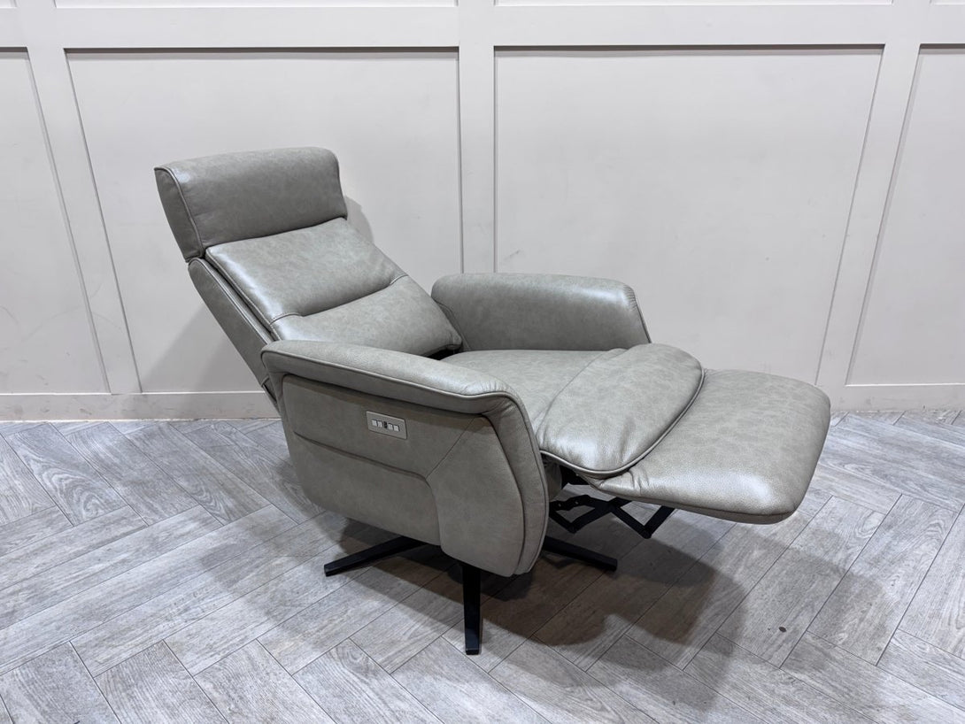 At The Helm Rana Power Reclining Leather Armchair, Mottled Grey