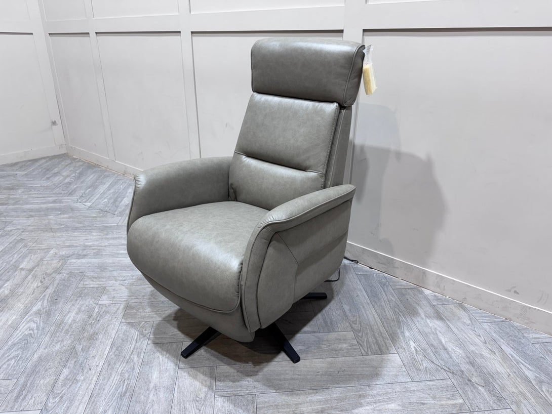 At The Helm Rana Power Reclining Leather Armchair, Mottled Grey