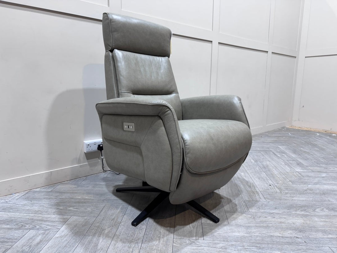 At The Helm Rana Power Reclining Leather Armchair, Mottled Grey