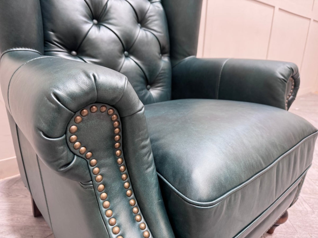 At The Helm Shackleton Leather Wing Chair, Emperor Jade