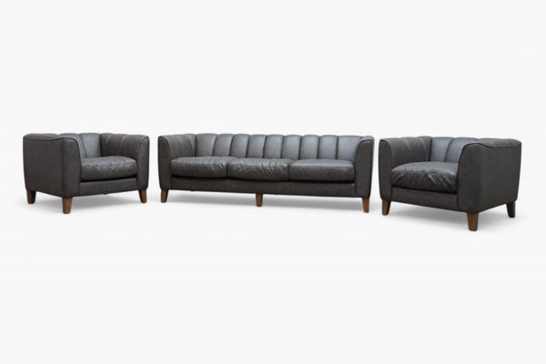 At The Helm York 3 + 1 + 1 Leather Sofa Set, Ash