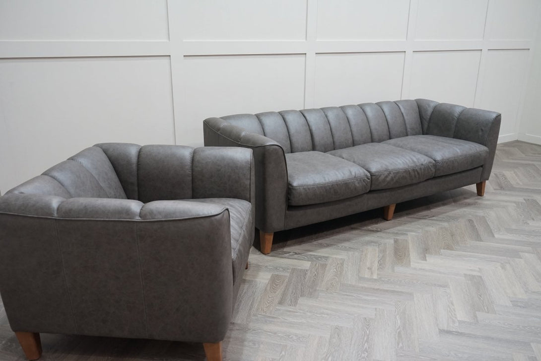 At The Helm York 3 + 1 + 1 Leather Sofa Set, Ash