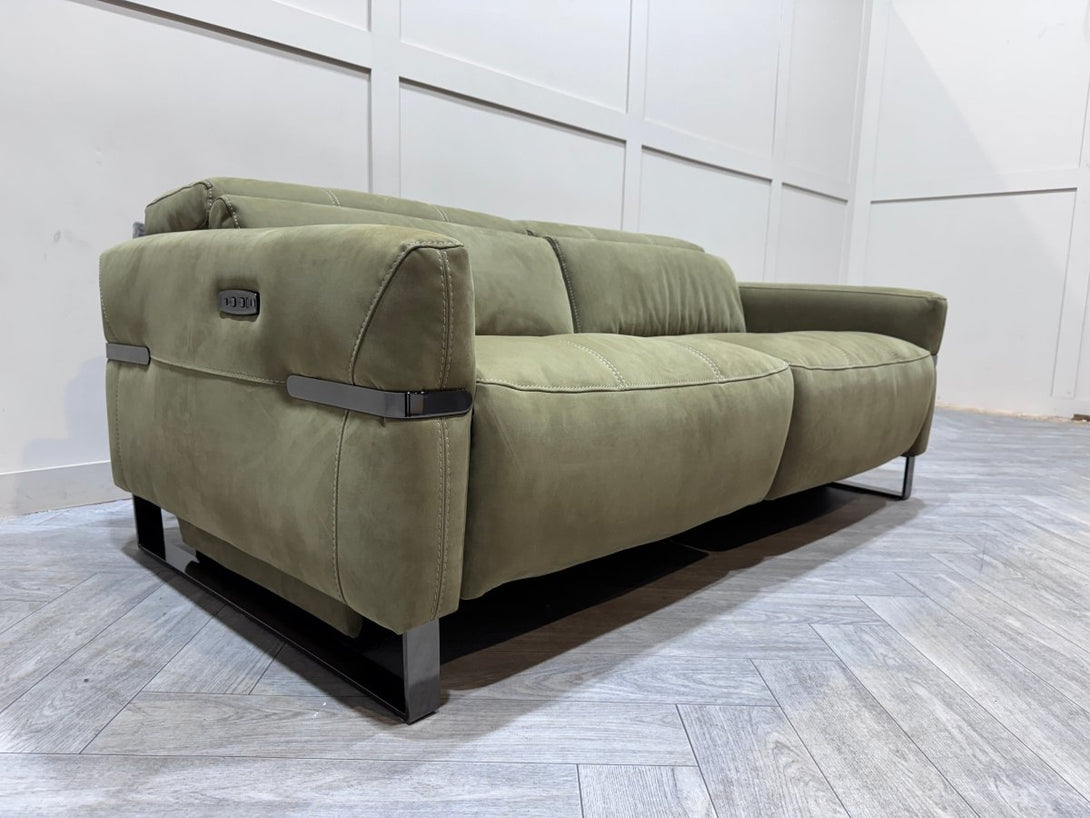 Bambino 2 Power Reclining Seater Fabric Sofa, Olive