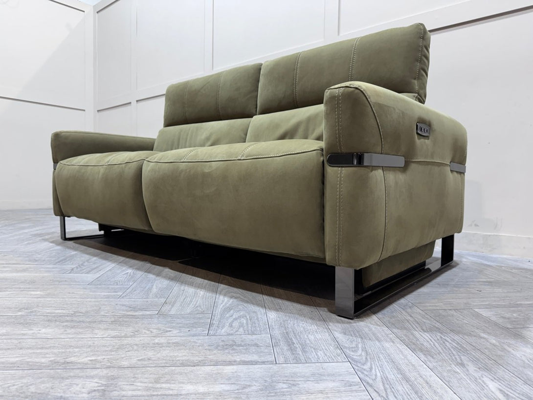 Bambino 2 Power Reclining Seater Fabric Sofa, Olive